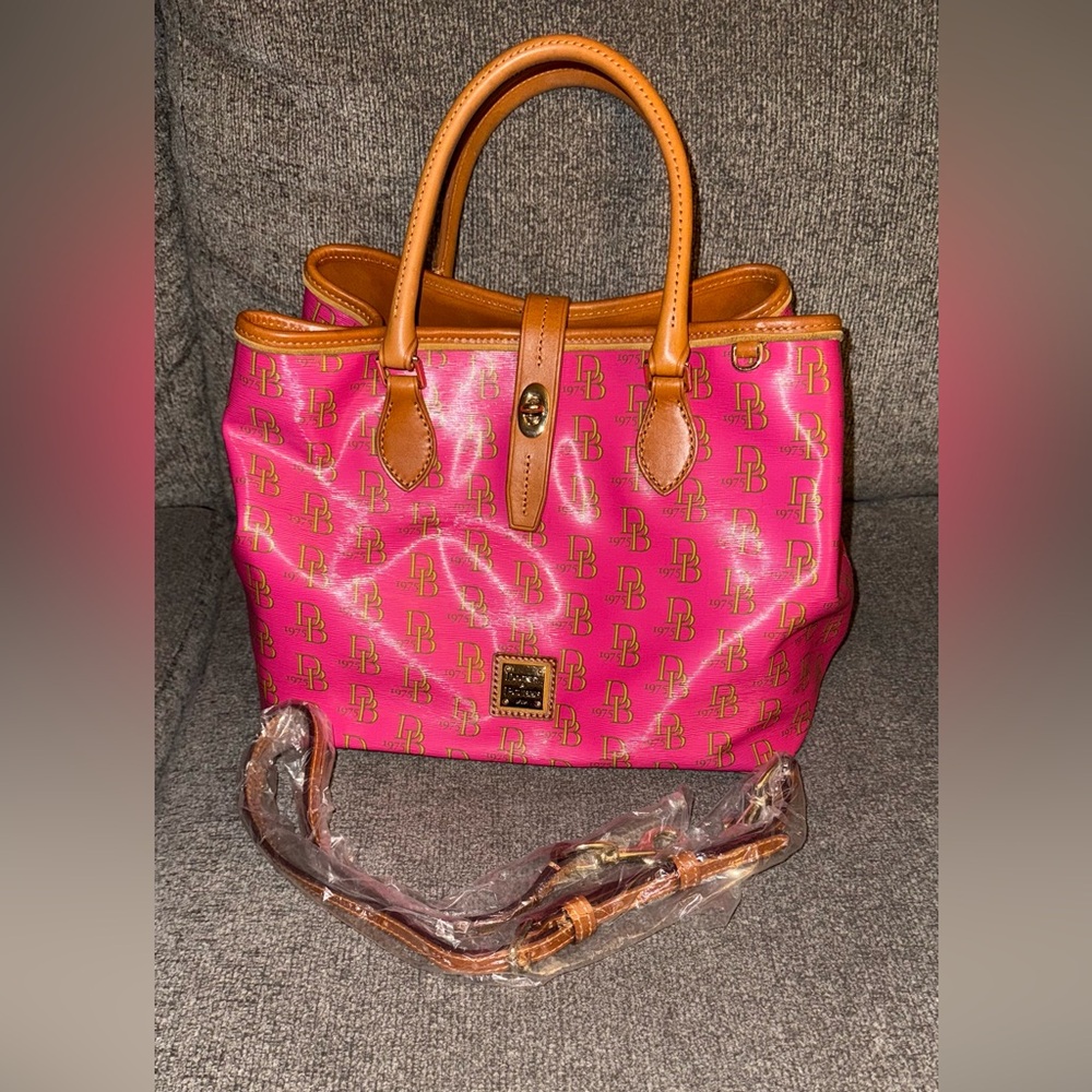 Dooney & Bourke Fuchsia Satchel with Camel Handles - Picture 9 of 9